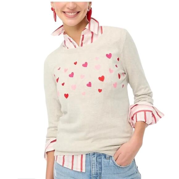 J Crew Factory Sweater Womens Size XXL Gray 100% Cotton Embroidered Hearts - Picture 3 of 16
